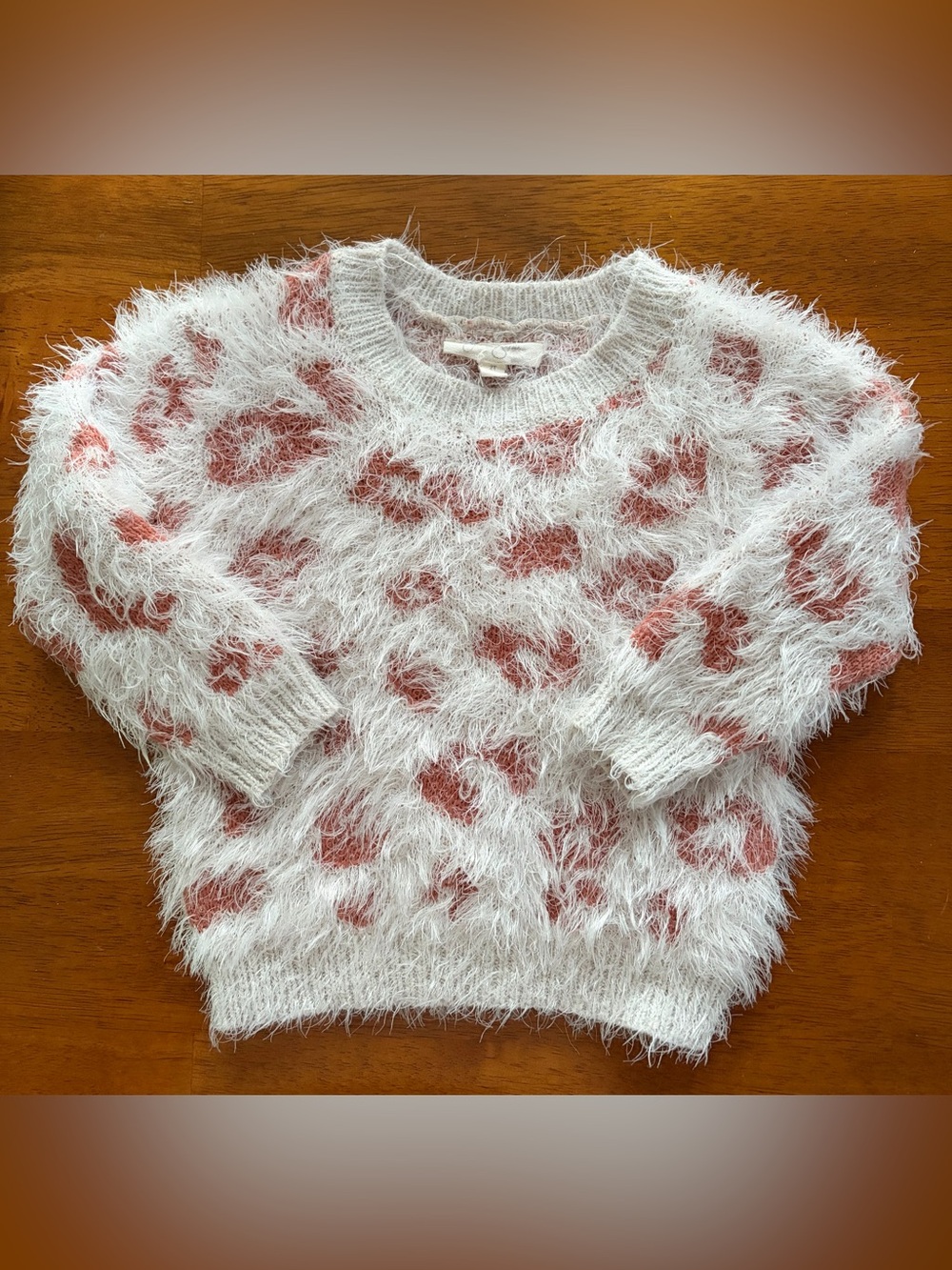 Jessica Simpson Cream Fuzzy Sweater with Rust Animal Spots